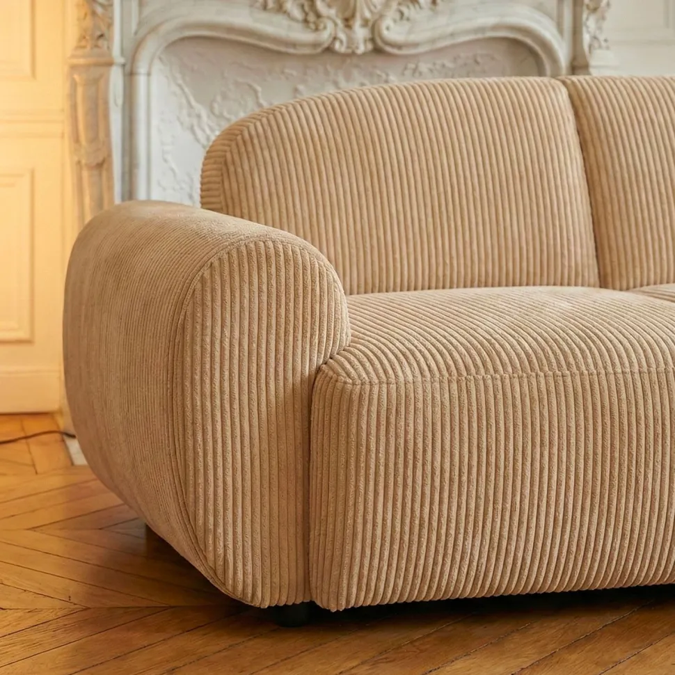 Canapé 3 places convertible dossier et accoudoirs arrondis Oliver Velours côtelé Beige