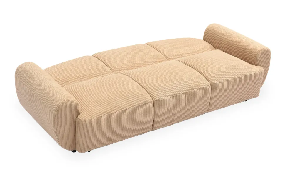 Canapé 3 places convertible dossier et accoudoirs arrondis Oliver Velours côtelé Beige