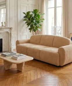 Canapé 3 places convertible dossier et accoudoirs arrondis Oliver Velours côtelé Beige