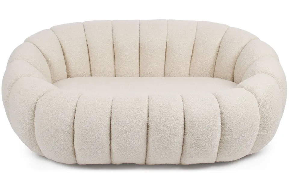 Canapé 2 Places design coquillage Horizan Tissu bouclette Crème