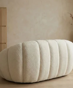 Canapé 2 Places design coquillage Horizan Tissu bouclette Crème