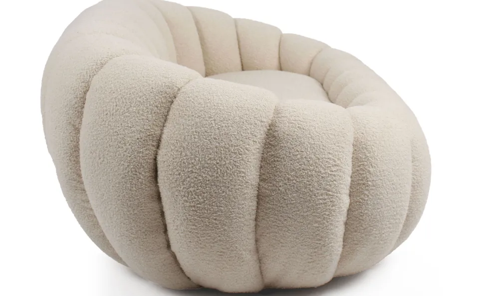 Canapé 2 Places design coquillage Horizan Tissu bouclette Crème