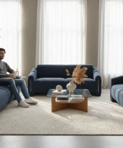 Canapé 2 places design Maximilien Métal doré et Velours côtelé Bleu foncé