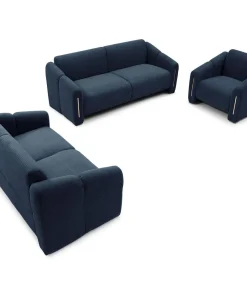 Canapé 2 places design Maximilien Métal doré et Velours côtelé Bleu foncé