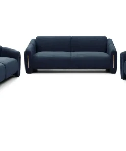 Canapé 2 places design Maximilien Métal doré et Velours côtelé Bleu foncé