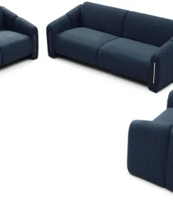 Canapé 3 places design Maximilien Métal doré et Velours côtelé Bleu foncé