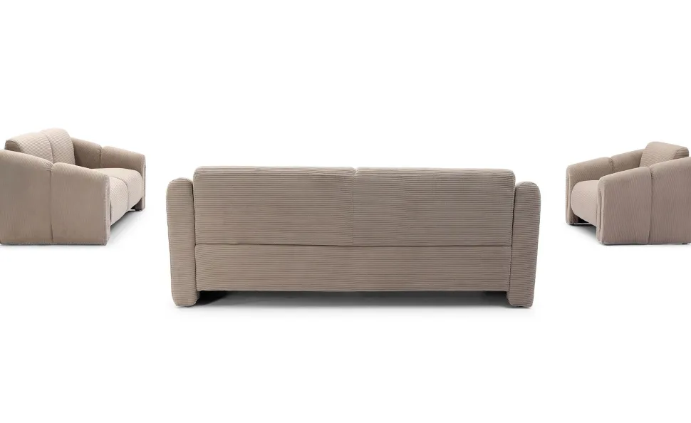 Canapé 3 places design Maximilien Métal doré et Velours côtelé Taupe