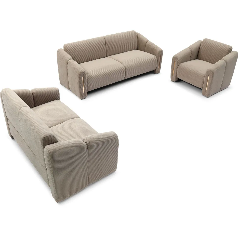 Canapé 3 places design Maximilien Métal doré et Velours côtelé Taupe