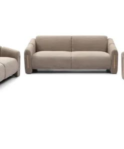 Canapé 2 places design Maximilien Métal doré et Velours côtelé Taupe
