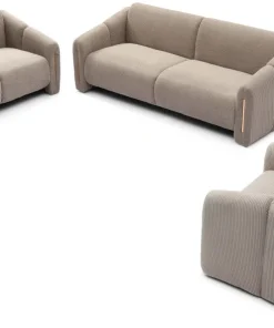 Canapé 2 places design Maximilien Métal doré et Velours côtelé Taupe