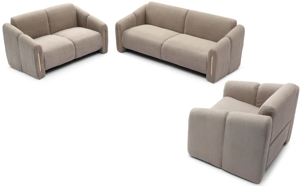 Canapé 2 places design Maximilien Métal doré et Velours côtelé Taupe