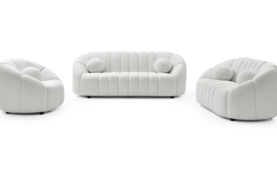Canapé 2 places design Sidonie Tissu bouclette Blanc