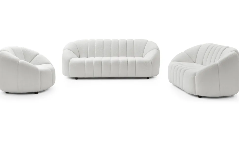 Canapé 2 places design Sidonie Tissu bouclette Blanc