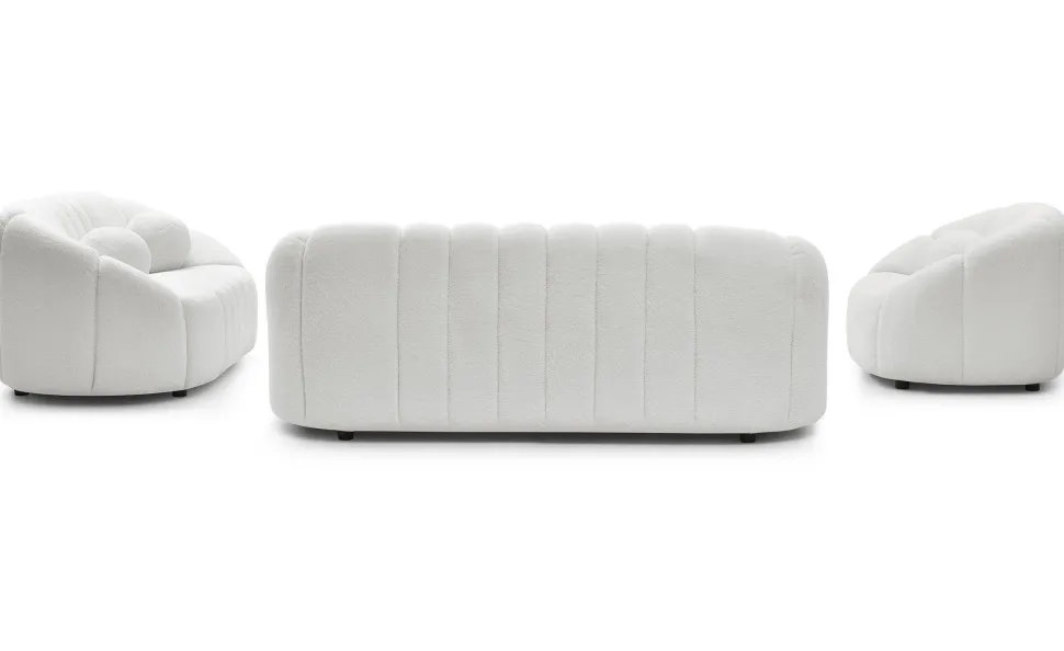 Canapé 2 places design Sidonie Tissu bouclette Blanc