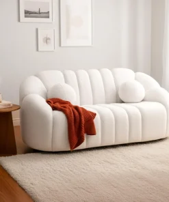 Canapé 2 places design Sidonie Tissu bouclette Blanc