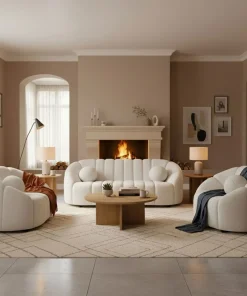 Canapé 2 places design Sidonie Tissu bouclette Blanc