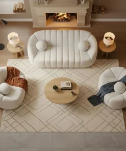 Canapé 2 places design Sidonie Tissu bouclette Blanc