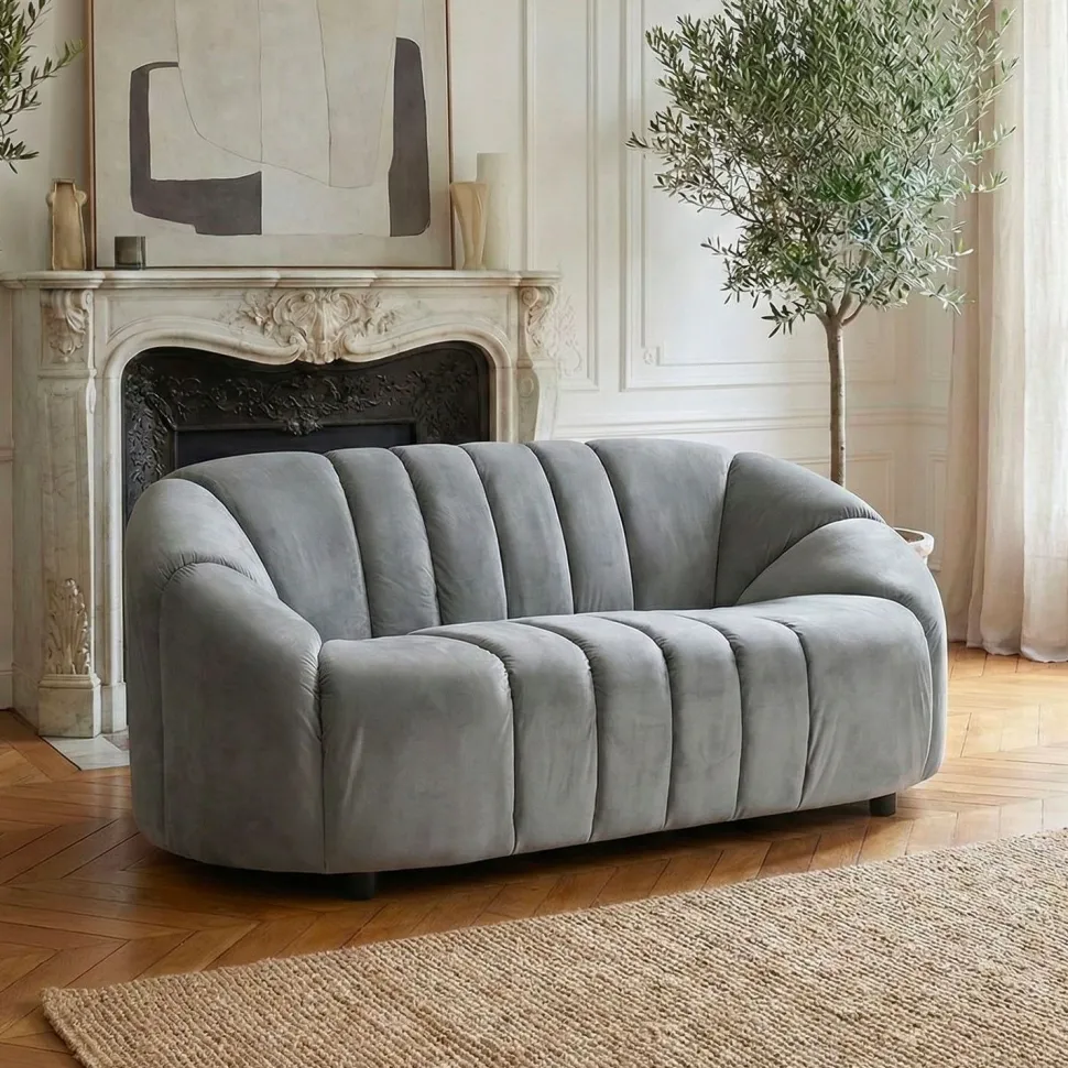 Canapé 2 places design Sidonie Velours Gris