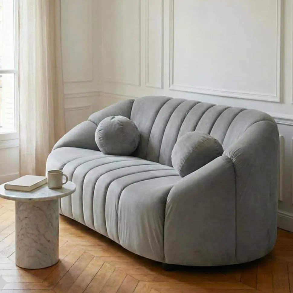 Canapé 2 places design Sidonie Velours Gris