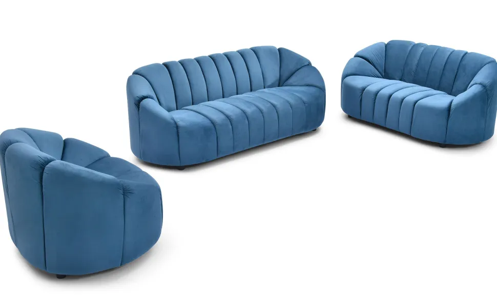 Canapé 2 places design Sidonie Velours Bleu
