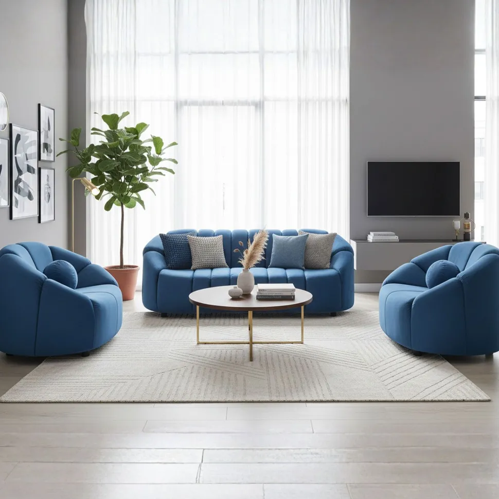 Canapé 2 places design Sidonie Velours Bleu