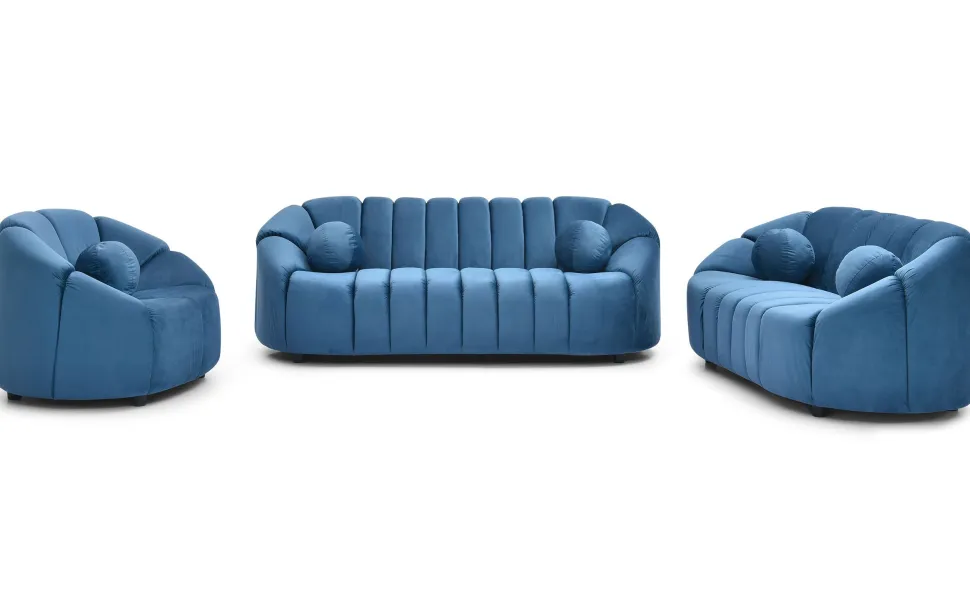 Canapé 3 places design Sidonie Velours Bleu