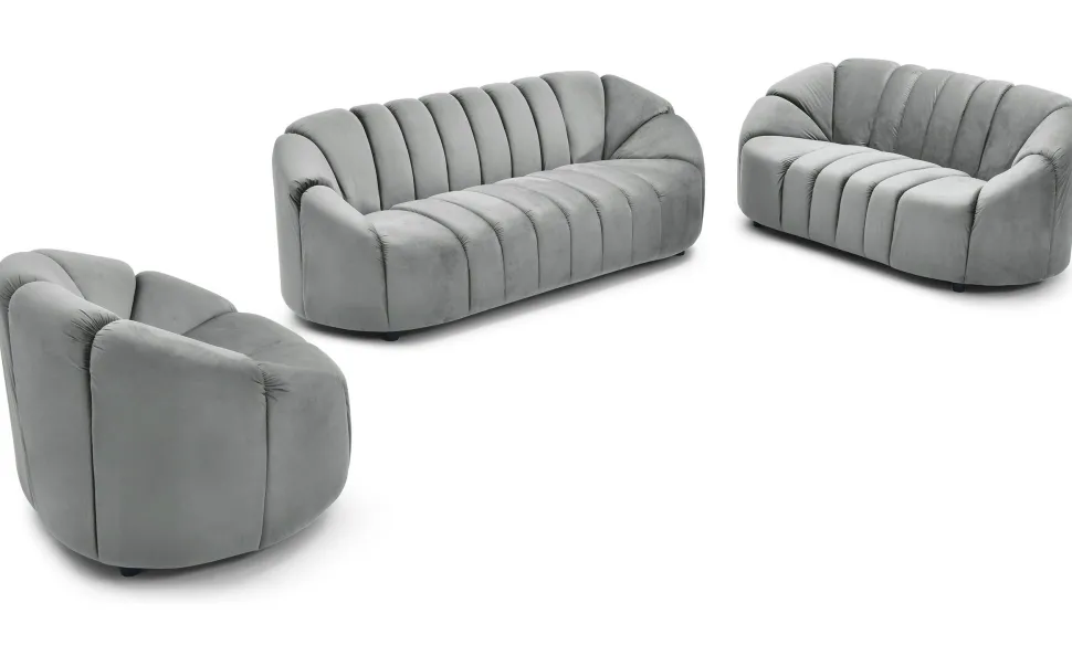Canapé 3 places design Sidonie Velours Gris