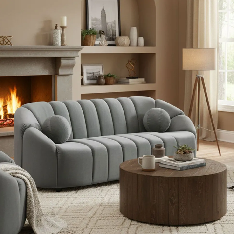 Canapé 3 places design Sidonie Velours Gris