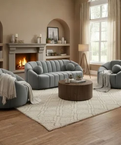Canapé 3 places design Sidonie Velours Gris