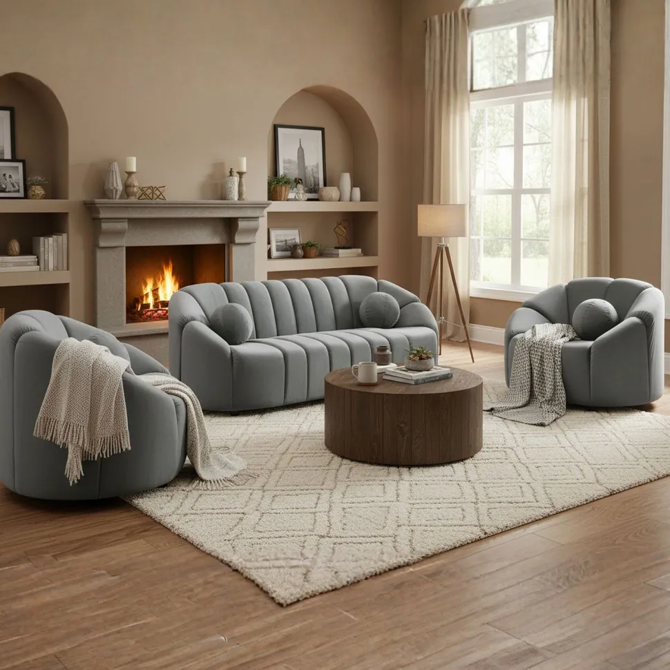 Canapé 3 places design Sidonie Velours Gris