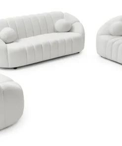 Canapé 3 places design Sidonie Tissu bouclette Blanc