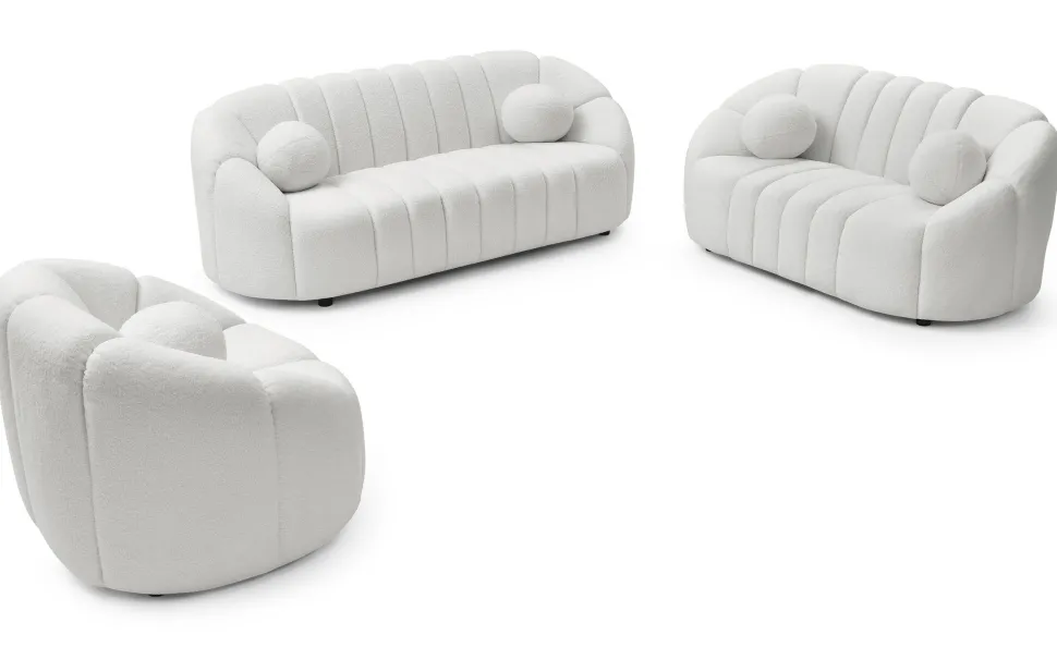 Canapé 3 places design Sidonie Tissu bouclette Blanc