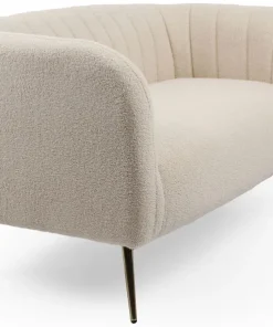 Canapé 2 places moderne Bombaro pieds métal doré et Tissu bouclette Beige
