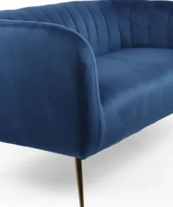 Canapé 2 places moderne Bombaro pieds métal doré et Velours Bleu