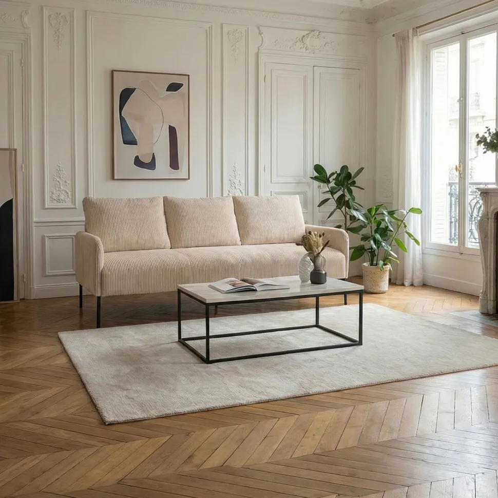 Canapé 3 places moderne et élégant Manuelo Velours côtelé Beige