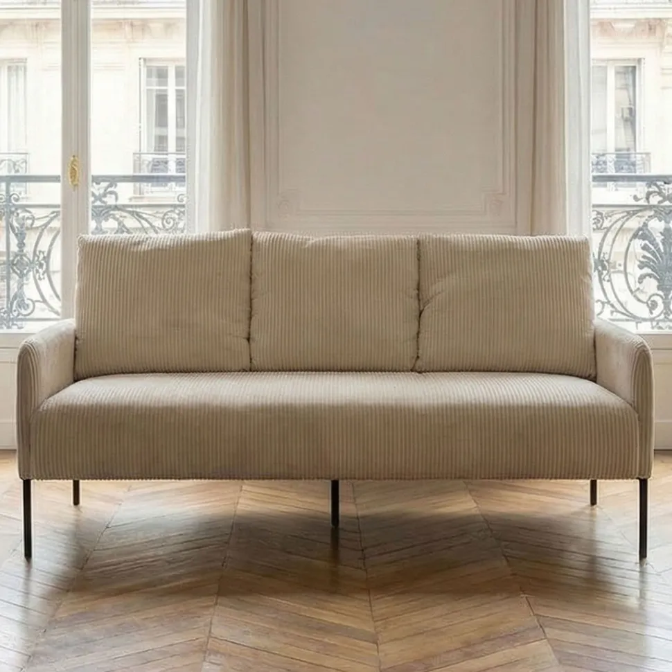 Canapé 3 places moderne et élégant Manuelo Velours côtelé Beige