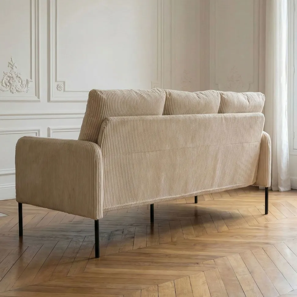 Canapé 3 places moderne et élégant Manuelo Velours côtelé Beige