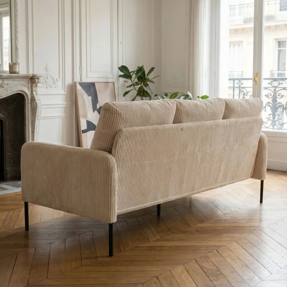 Canapé 3 places moderne et élégant Manuelo Velours côtelé Beige