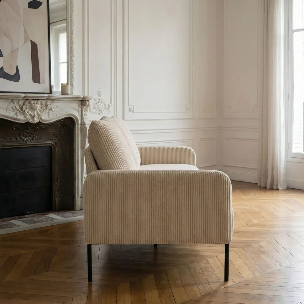 Canapé 3 places moderne et élégant Manuelo Velours côtelé Beige