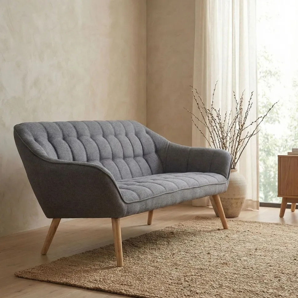 Canapé 3 places Scandinave Zentao Tissu Gris Clair