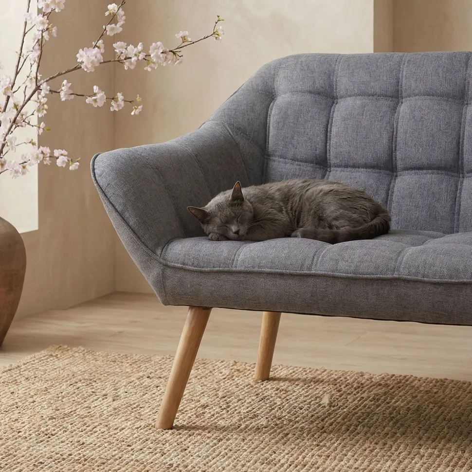 Canapé 2 places Scandinave Zentao Tissu Gris Clair