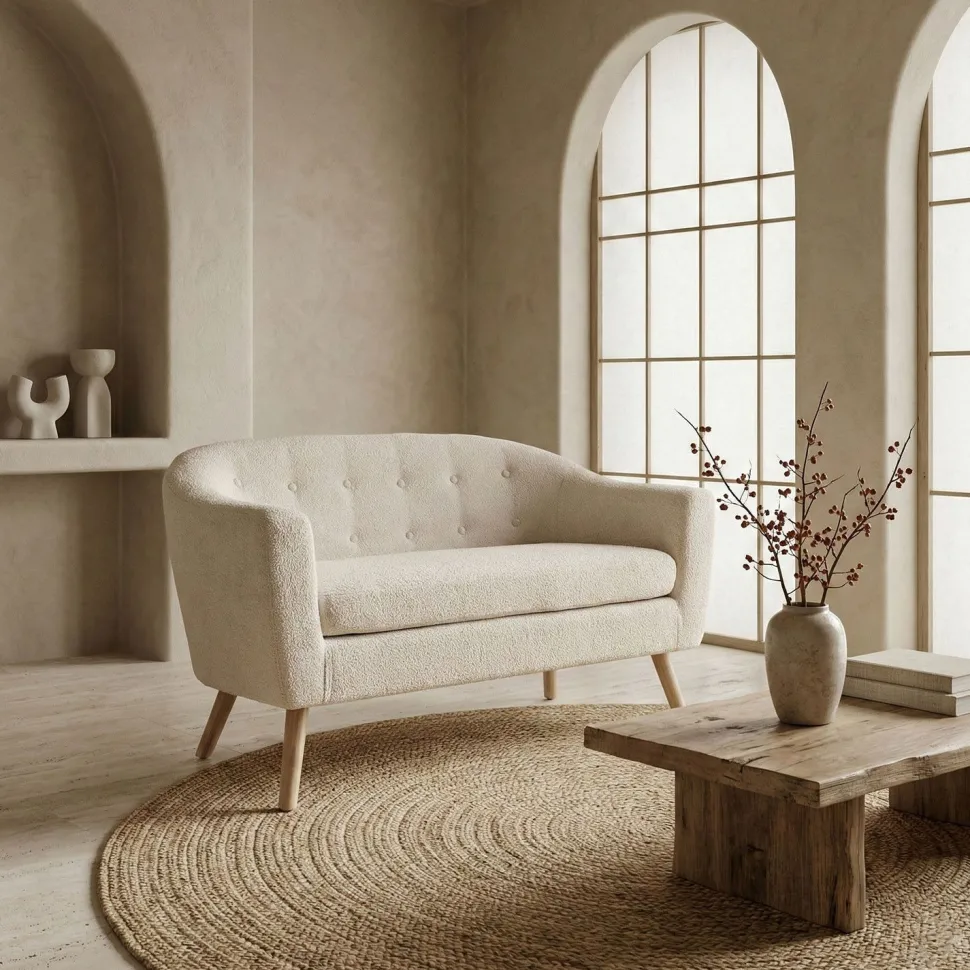 Canapé 2 places style scandinave Savoy Tissu Bouclette Beige