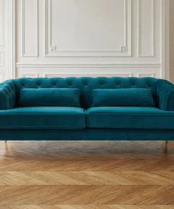 Canapé capitonné 3 places style boudoir Glams Velours Bleu canard