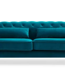 Canapé capitonné 3 places style boudoir Glams Velours Bleu canard