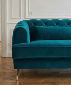 Canapé capitonné 3 places style boudoir Glams Velours Bleu canard