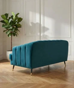 Canapé capitonné 2 places style boudoir Glams Velours Bleu canard