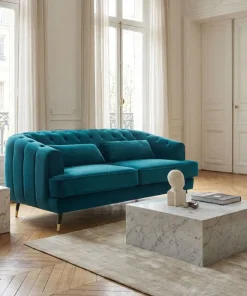 Canapé capitonné 2 places style boudoir Glams Velours Bleu canard