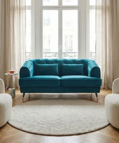 Canapé capitonné 2 places style boudoir Glams Velours Bleu canard