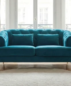 Canapé capitonné 2 places style boudoir Glams Velours Bleu canard