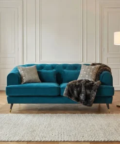 Canapé capitonné 2 places style boudoir Glams Velours Bleu canard